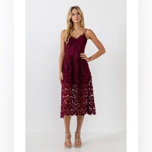 ASTR The Label Dress Womens Small Red Lace Midi